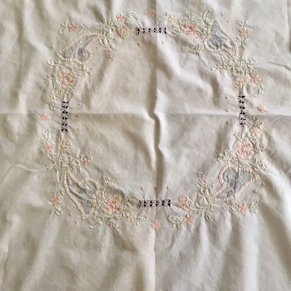 lot of 2 round Vintage table clothes- 31” diameter embroidery